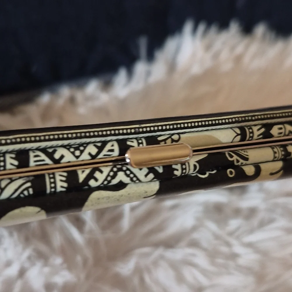 Boho Black N White Elephant Push Snap Open Wallet Clutch